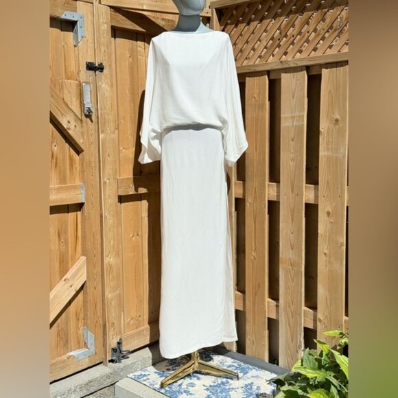 🆕 RAT & BOA 🧿 NWOT Margot Boatneck Long Sleeve Open Back White Maxi, Sz XXS - Picture 2 of 16